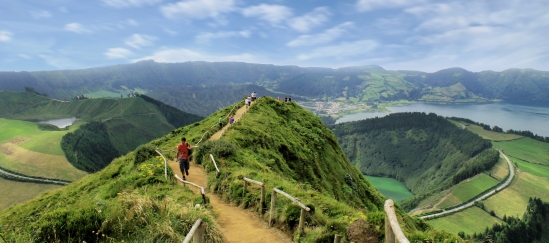 Walking path leading to a view on the lakes of Sete Cidades, Azo